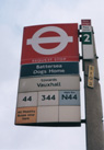 the bus stop outside Battersea Dogs Home